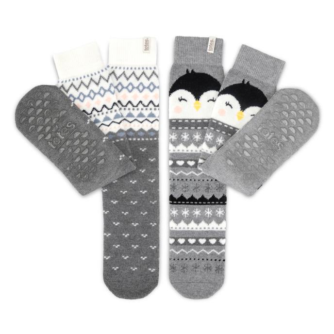 totes toasties® Ladies Original Slipper Socks (Twin Pack) Penguin Extra Image 2